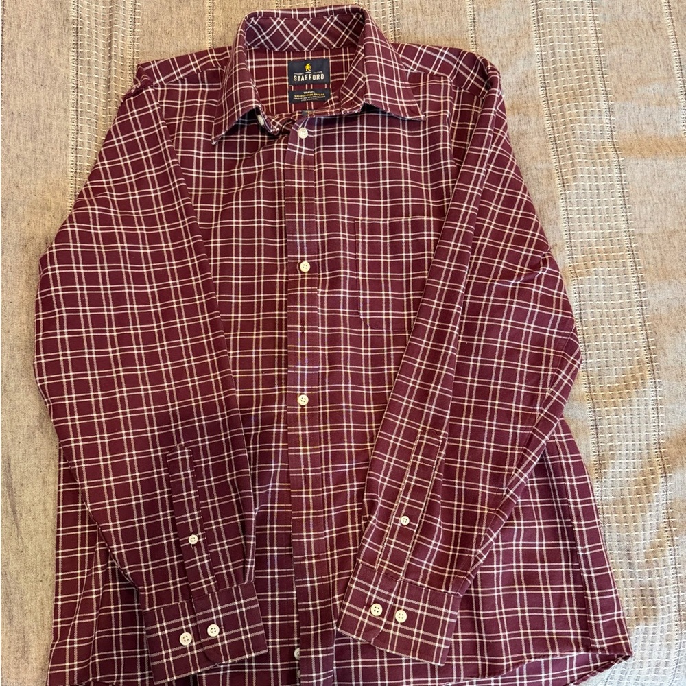 Stafford Men's Maroon Checkered Shirt